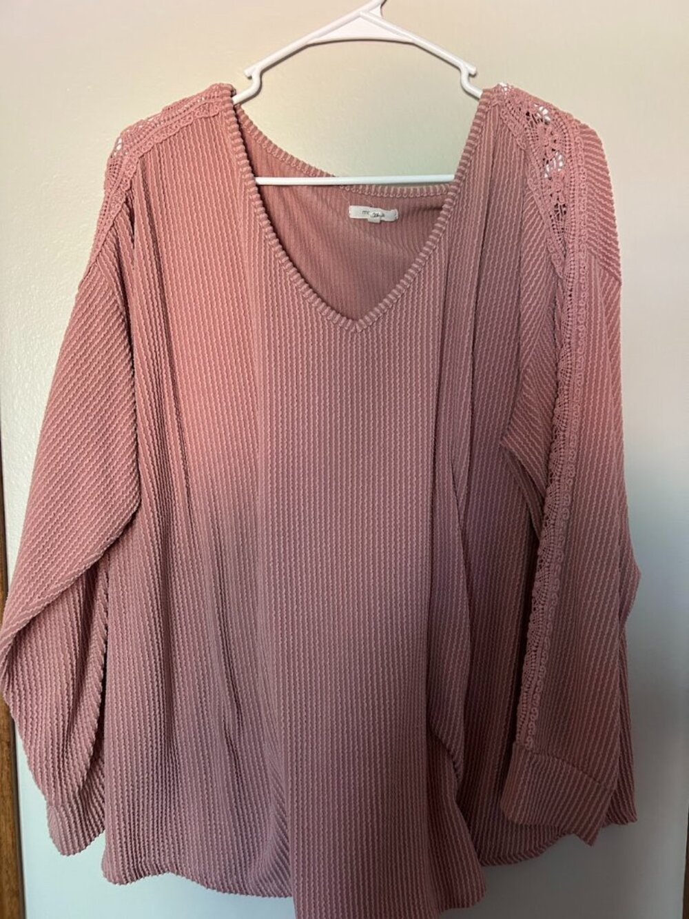 Maurices Plus Size Wavy Ribbed Crochet Trim Blouse